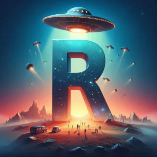 Space and ufo — letter R (variant 2)