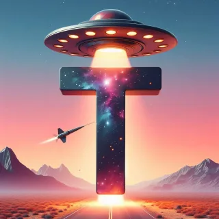 Space and ufo — letter T (variant 2)
