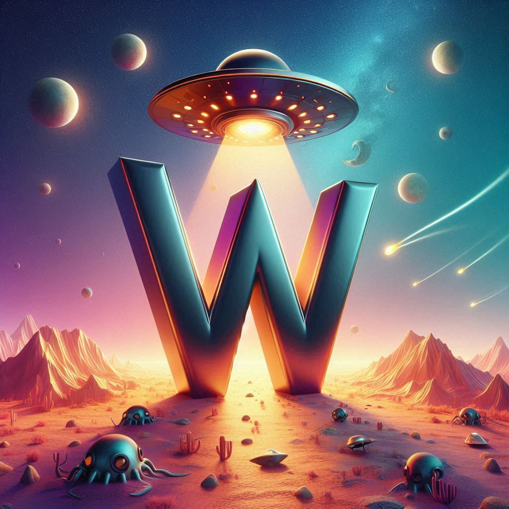 Space and ufo — letter W (variant 2)
