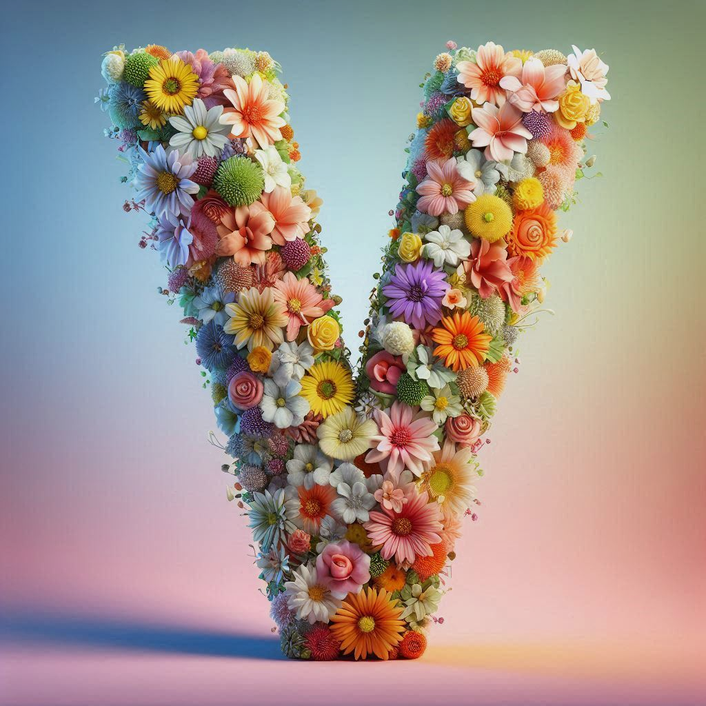 Spring flowers — letter V (variant 2)
