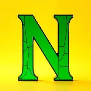 Stained glass green — letter N
