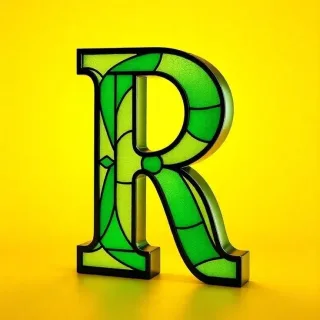Stained glass green — letter R