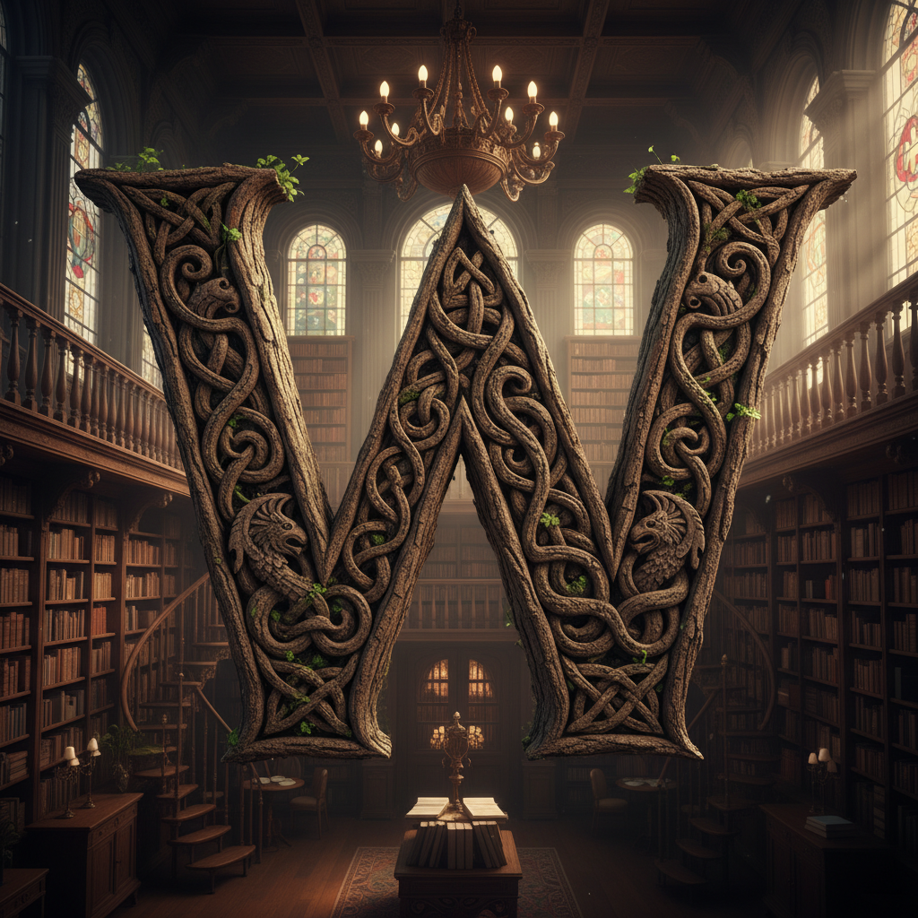 Tree bark — letter W