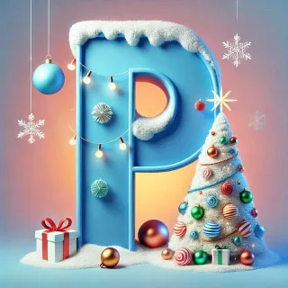 White Christmas tree — letter P (variant 2)