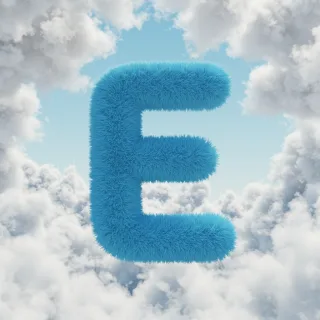 White clouds — letter E (variant 2)