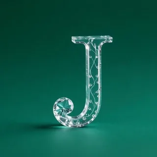 White glass — letter J