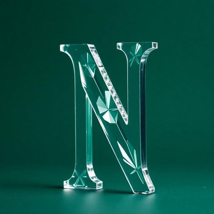 White glass — letter N