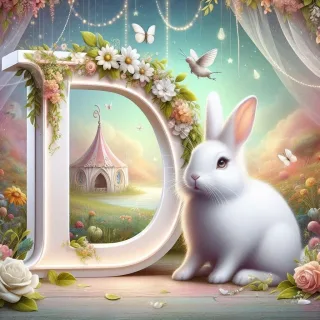 White rabbit — letter D (variant 2)