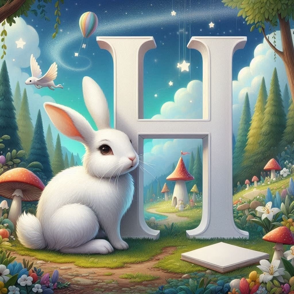 White rabbit — letter H (variant 2)