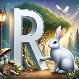 White rabbit — letter R (variant 2)