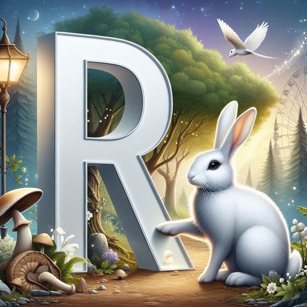 White rabbit — letter R (variant 2)