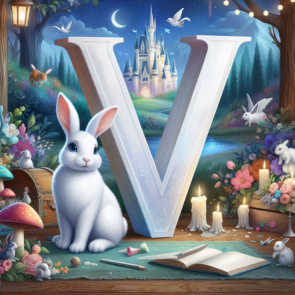 White rabbit — letter V (variant 2)