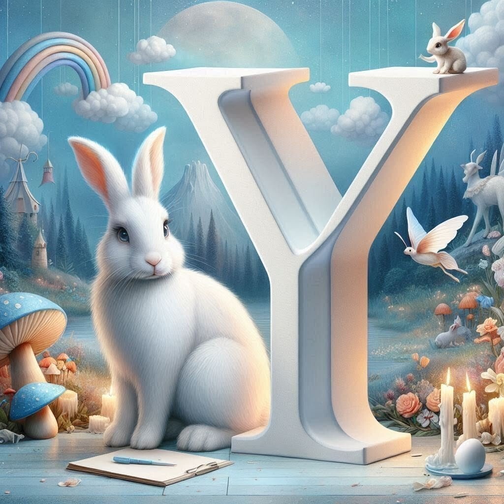 White rabbit — letter Y (variant 2)