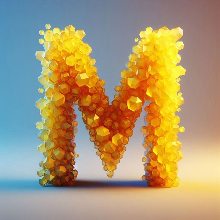 Yellow crystal — letter M