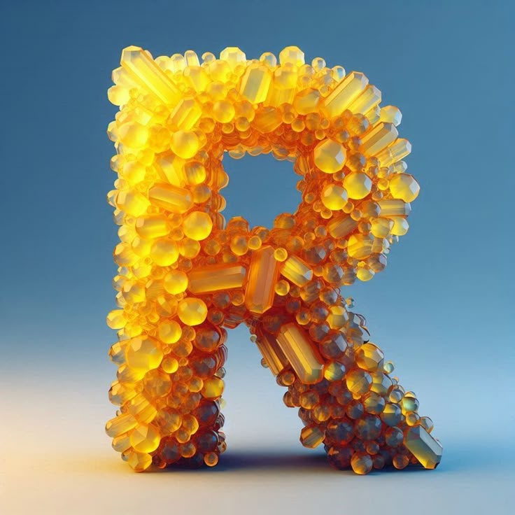 Yellow crystal — letter R