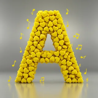 Yellow hearts — letter A (variant 2)