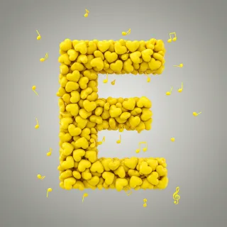 Yellow hearts — letter E