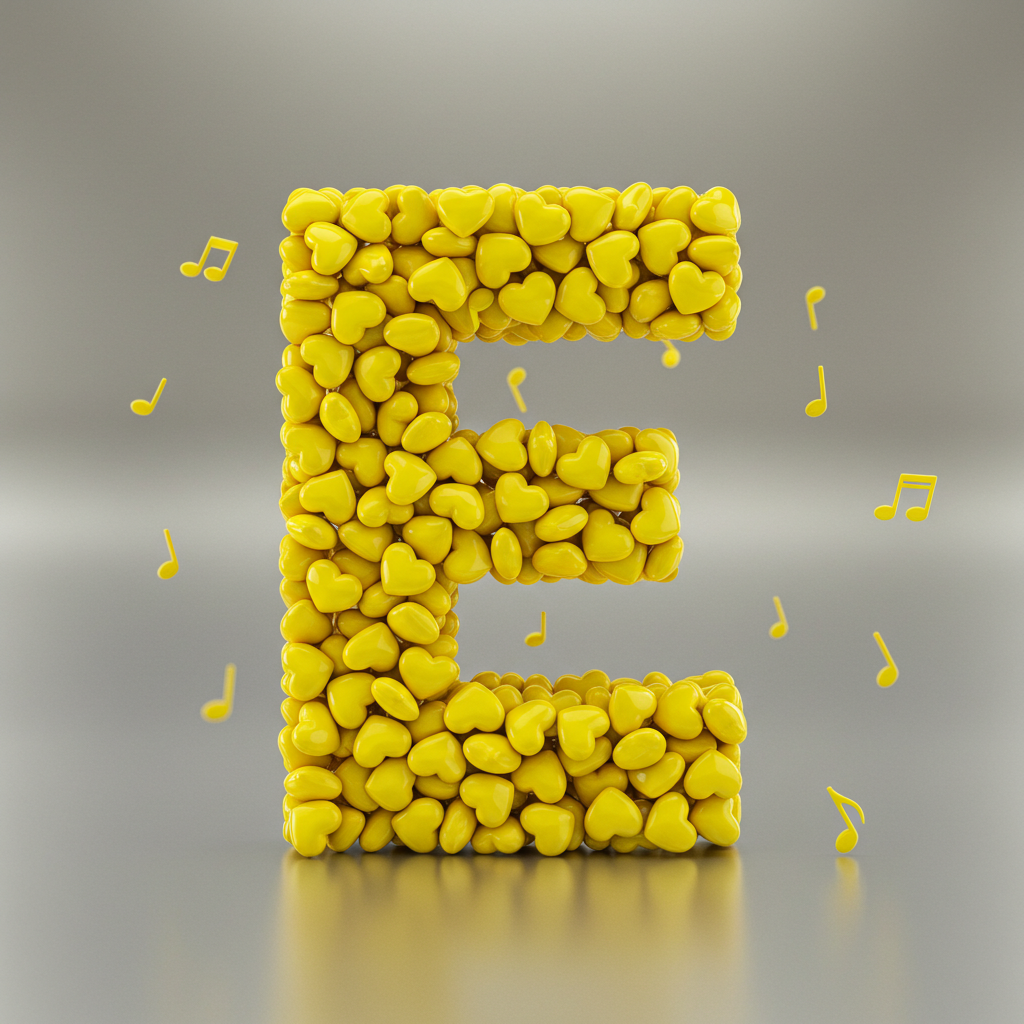 Yellow hearts — letter E (variant 2)
