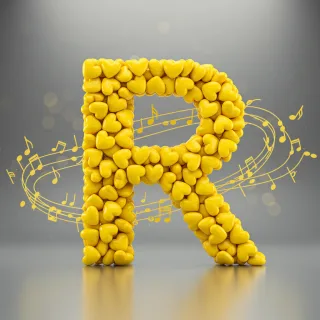 Yellow hearts — letter R (variant 2)