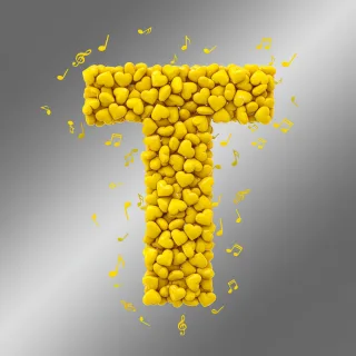 Yellow hearts — letter T
