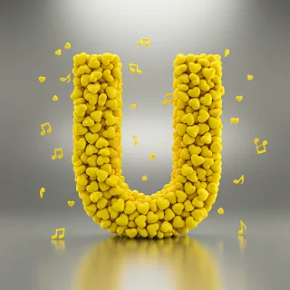Yellow hearts — letter U (variant 2)