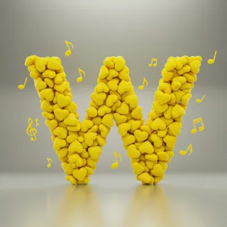Yellow hearts — letter W