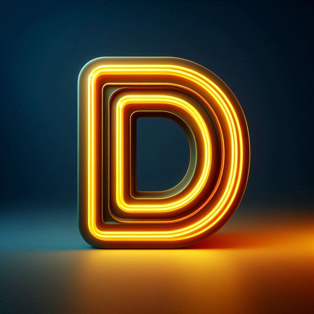 Yellow neon — letter D