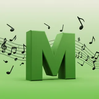 Black music notes — litera M (wariant 2)