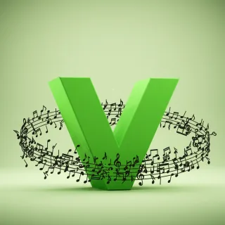 Black music notes — litera V (wariant 2)