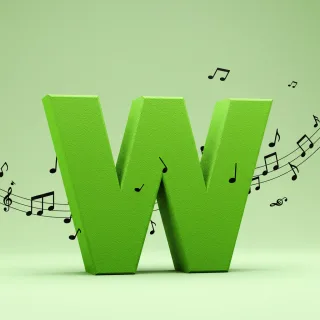 Black music notes — litera W (wariant 2)