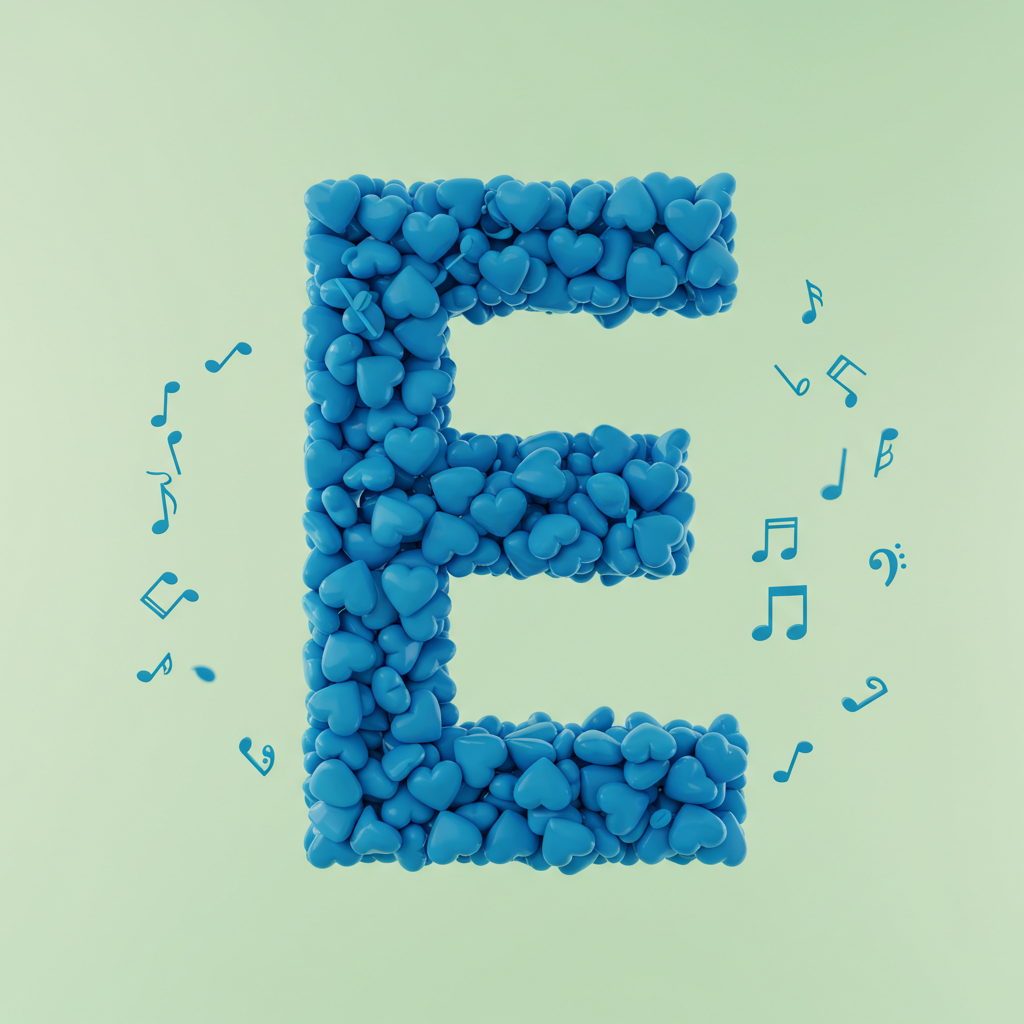 Blue hearts — litera E (wariant 2)