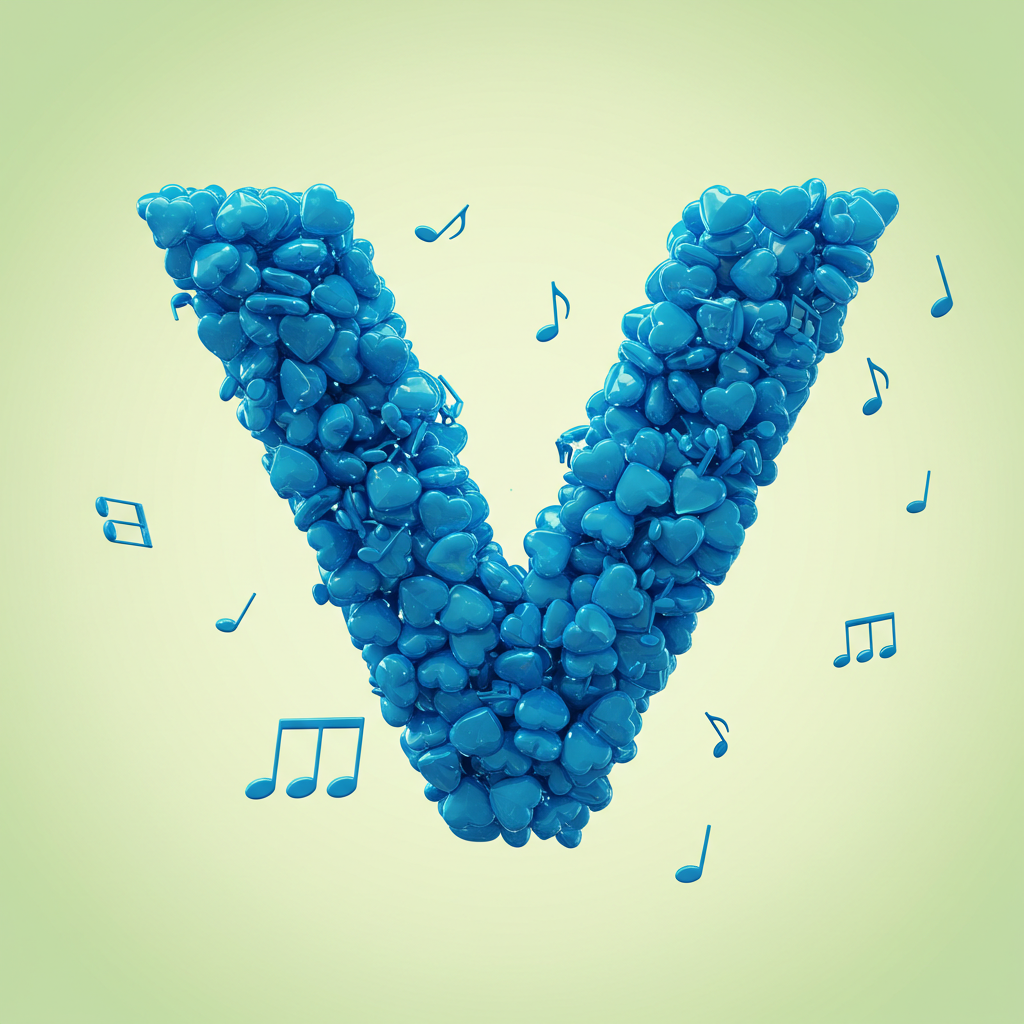 Blue hearts — litera V (wariant 2)
