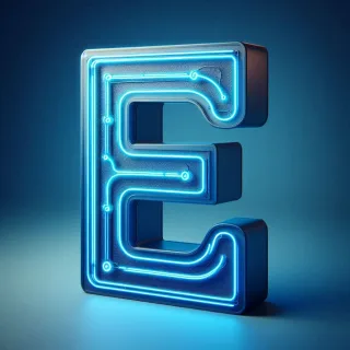 Blue neon — litera E