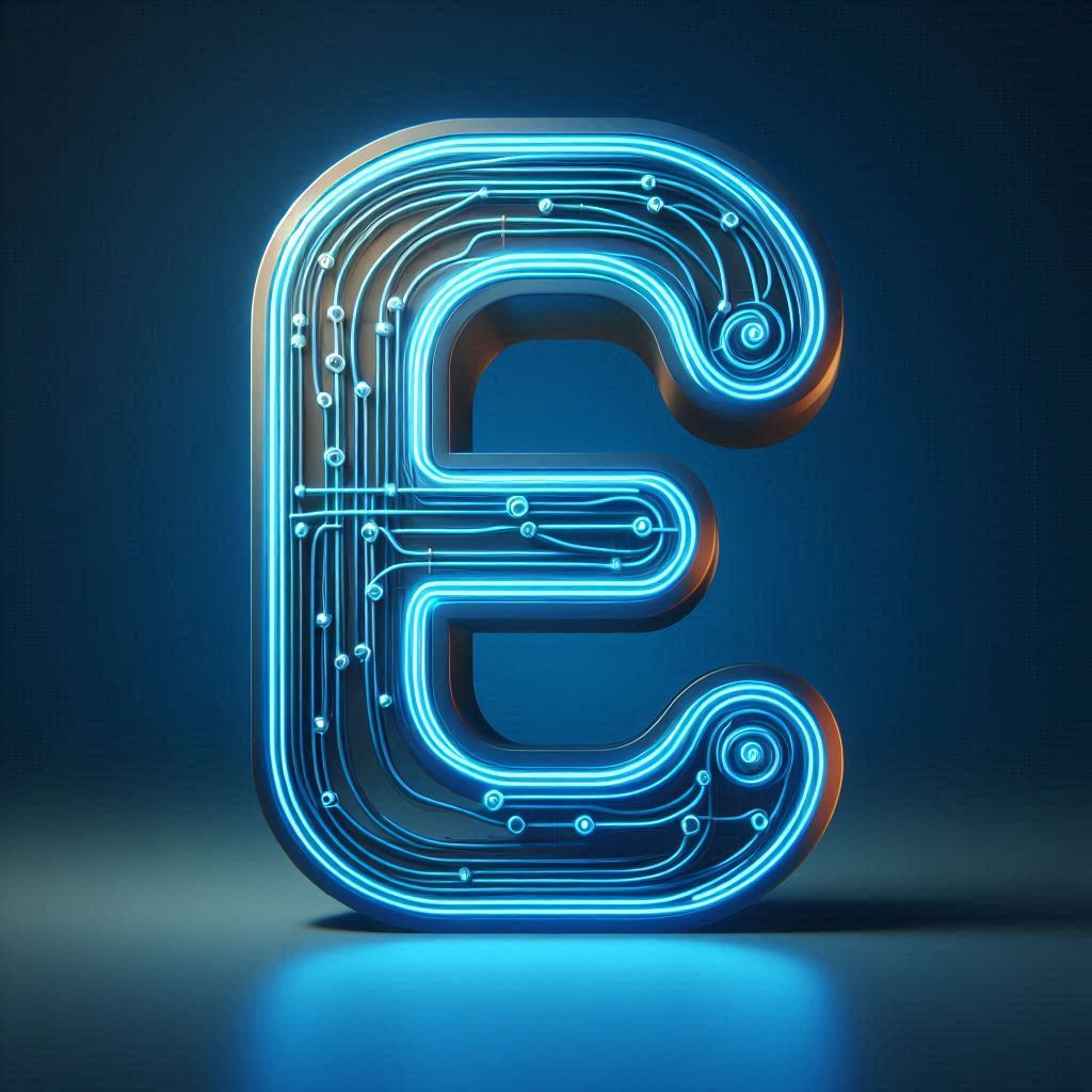 Blue neon — litera E (wariant 2)