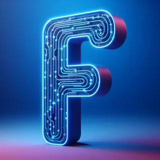 Blue neon — litera F (wariant 2)