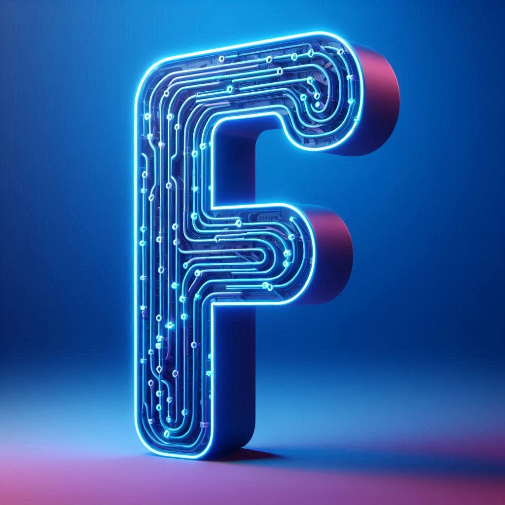 Blue neon — litera F (wariant 2)