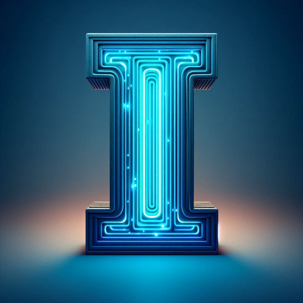 Blue neon — litera I (wariant 2)