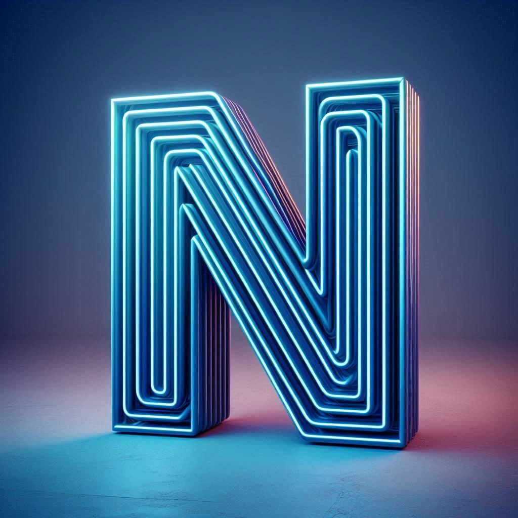 Blue neon — litera N (wariant 2)