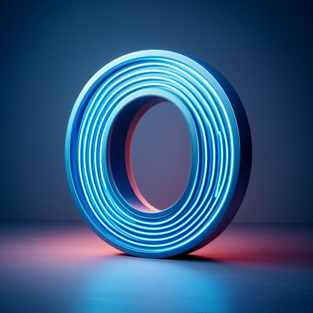 Blue neon — litera O (wariant 2)