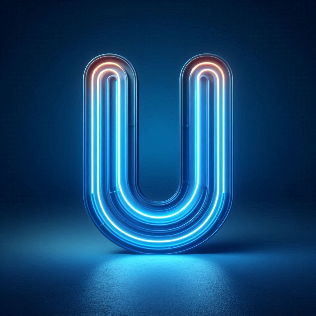 Blue neon — litera U (wariant 2)