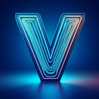 Blue neon — litera V (wariant 2)