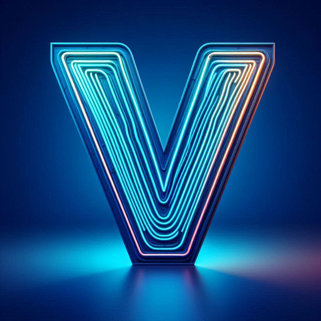 Blue neon — litera V (wariant 2)