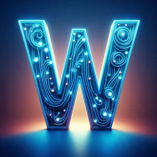 Blue neon — litera W (wariant 2)