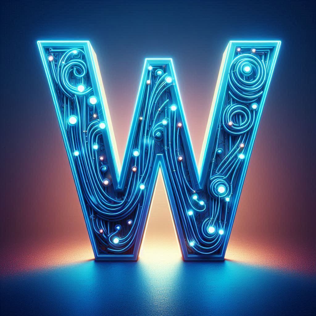 Blue neon — litera W (wariant 2)