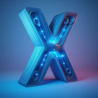 Blue neon — litera X (wariant 2)