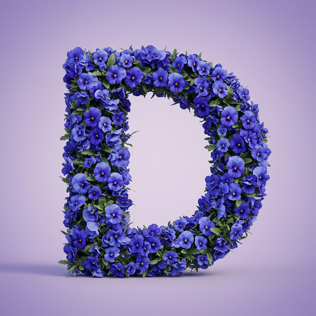 Blue pansies — litera D (wariant 2)