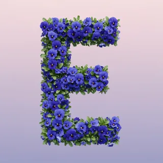 Blue pansies — litera E (wariant 2)