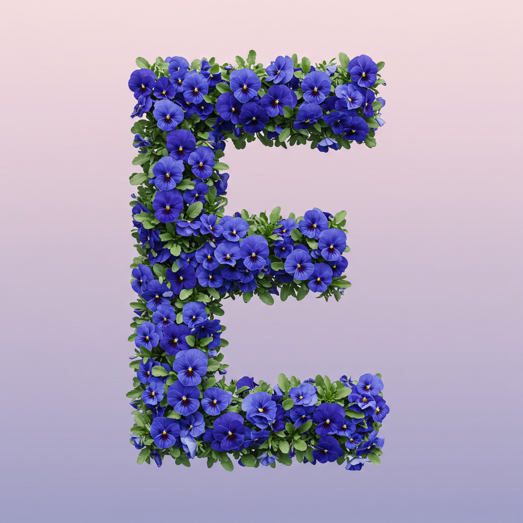 Blue pansies — litera E (wariant 2)