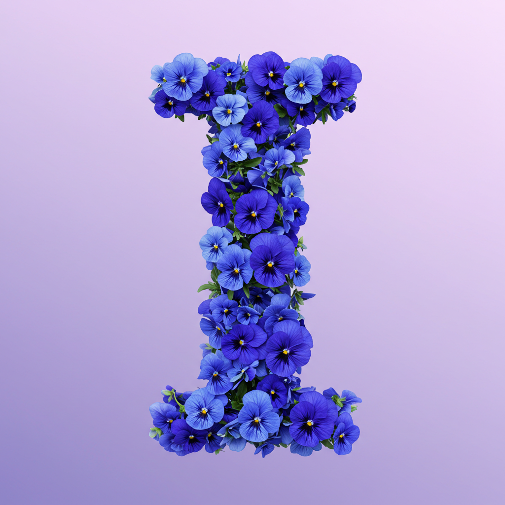 Blue pansies — litera I (wariant 2)