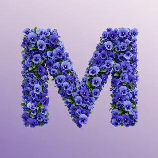 Blue pansies — litera M